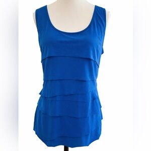 Librex Cobalt Blue Layered Sleeveless Blouse | Flowy Tiered Tank - Size M